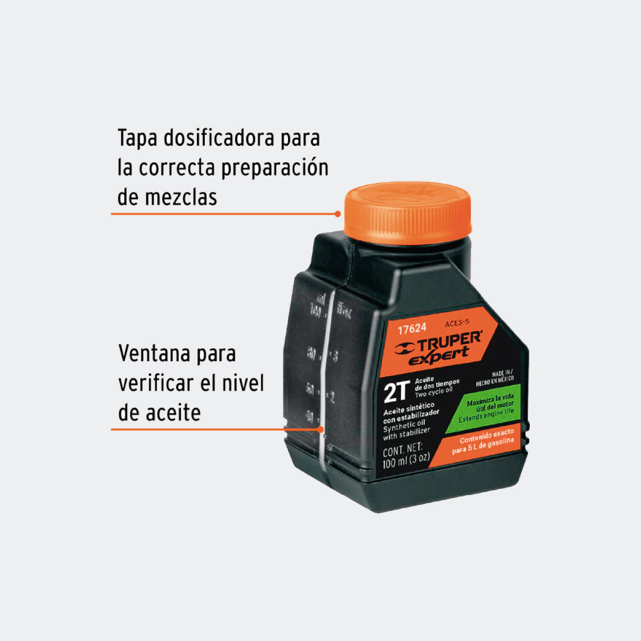 ACEITES TRUPER 17624 ACEITE SINTÉTICO PARA MOTOR DE 2 TIEMPOS, 100 ML