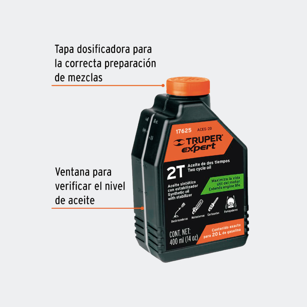 ACEITES TRUPER 17625 ACEITE SINTÉTICO PARA MOTOR DE 2 TIEMPOS, 400 ML