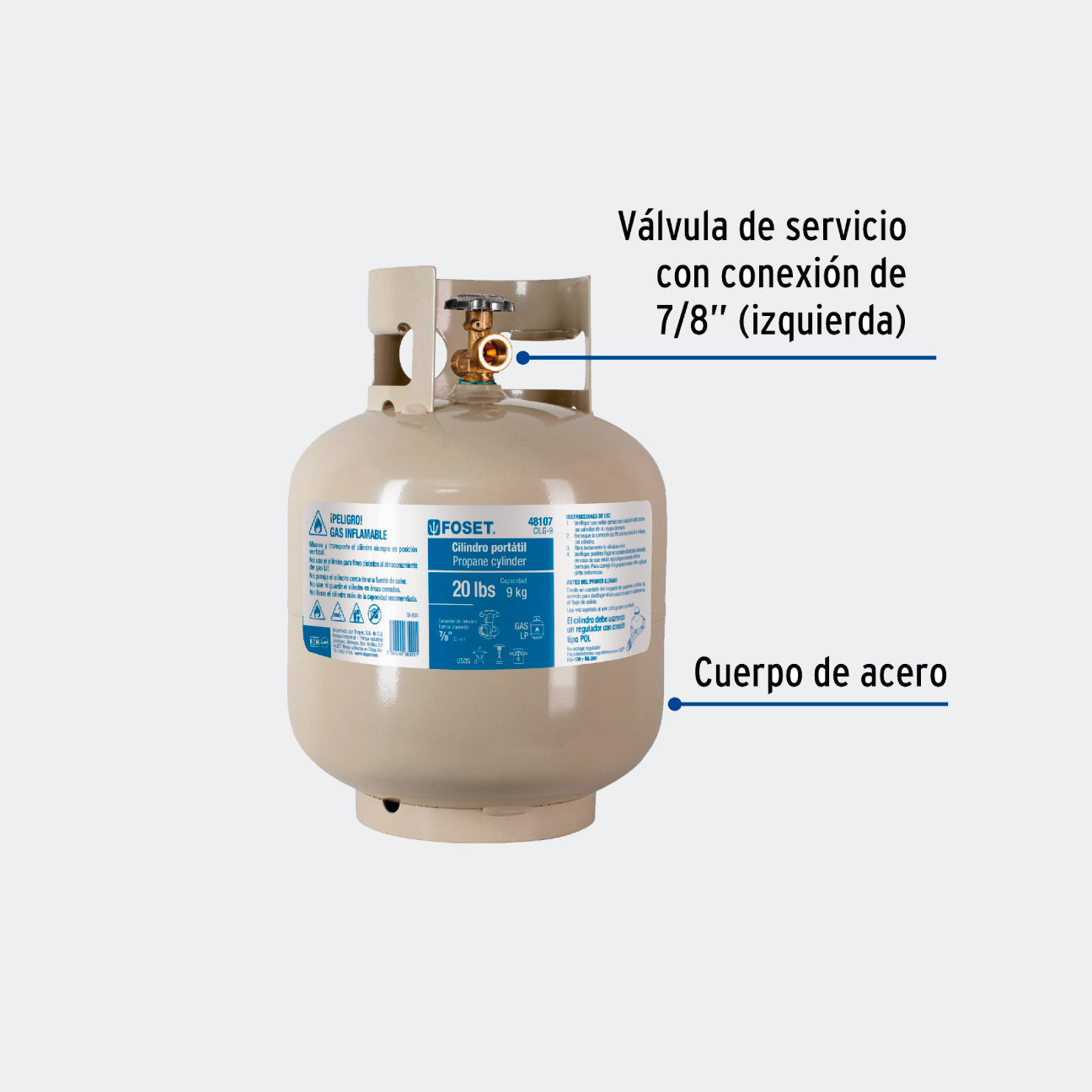 CILINDROS TRUPER 48107 CILINDRO PORTÁTIL PARA GAS LP, 9KG, FOSET