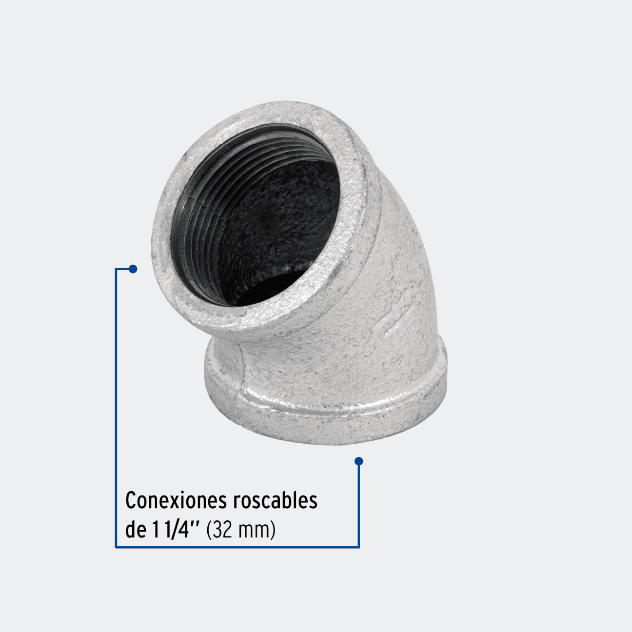 CONEXIONES TRUPER 48752 CODO 45° ACERO GALVANIZADO DE 1-1/4", FOSET