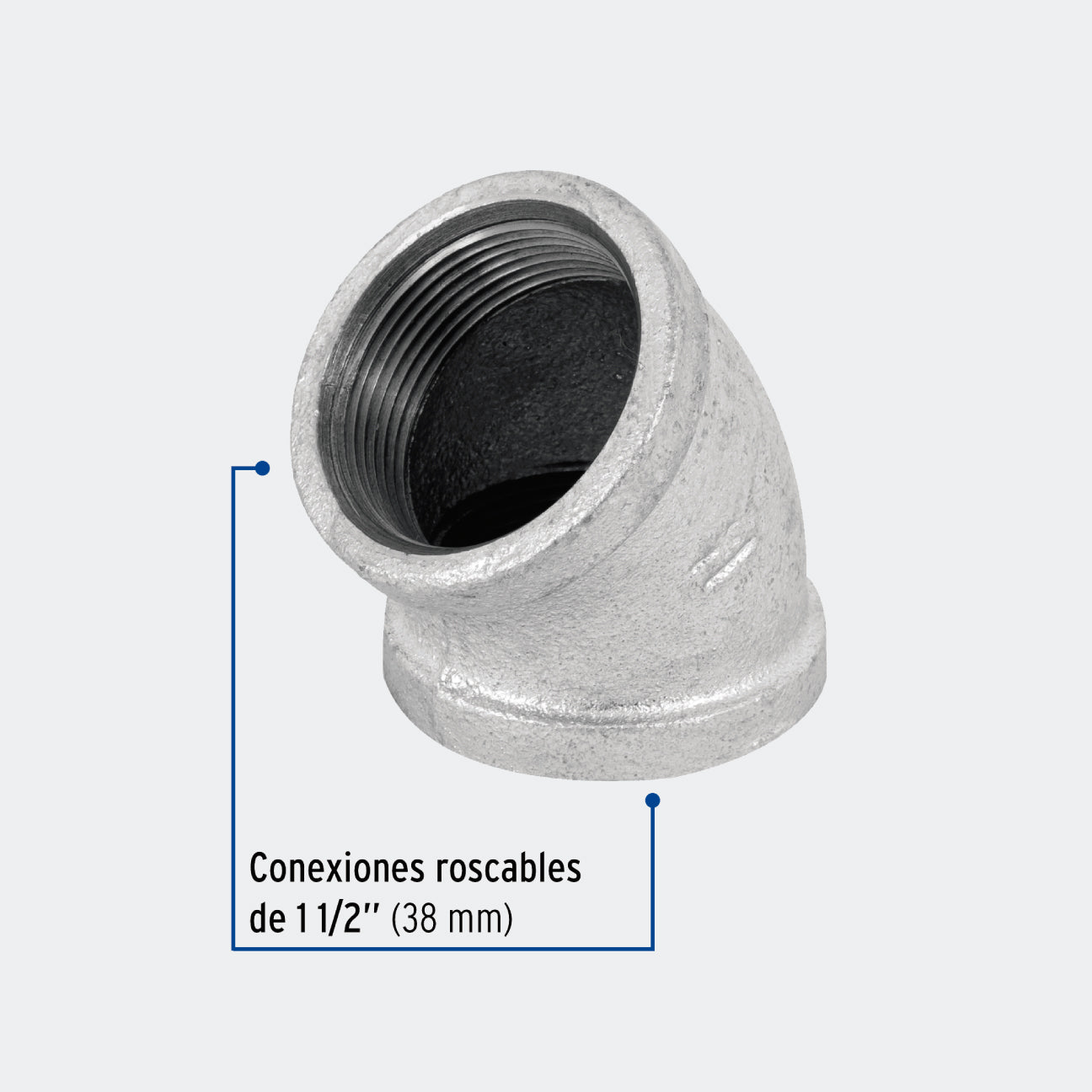 CONEXIONES TRUPER 48753 CODO 45° ACERO GALVANIZADO DE 1-1/2", FOSET