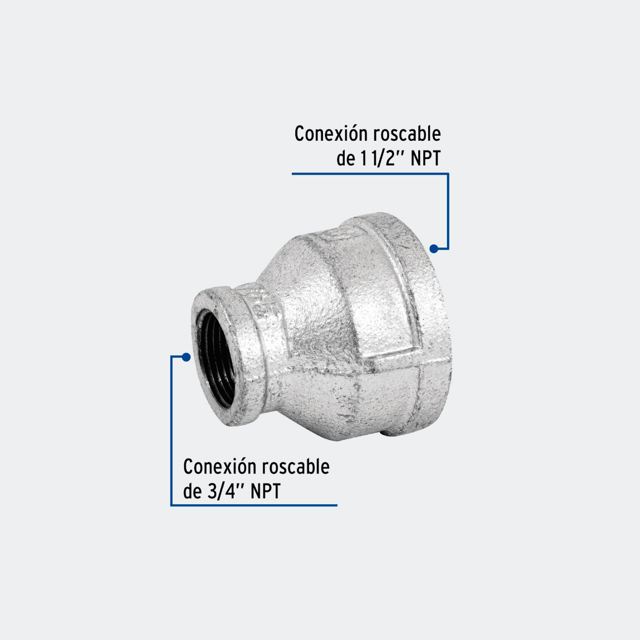 CONEXIONES TRUPER 48765 REDUCCIÓN CAMPANA ACERO GALVANIZADO 1-1/2" X 3/4", FOSET