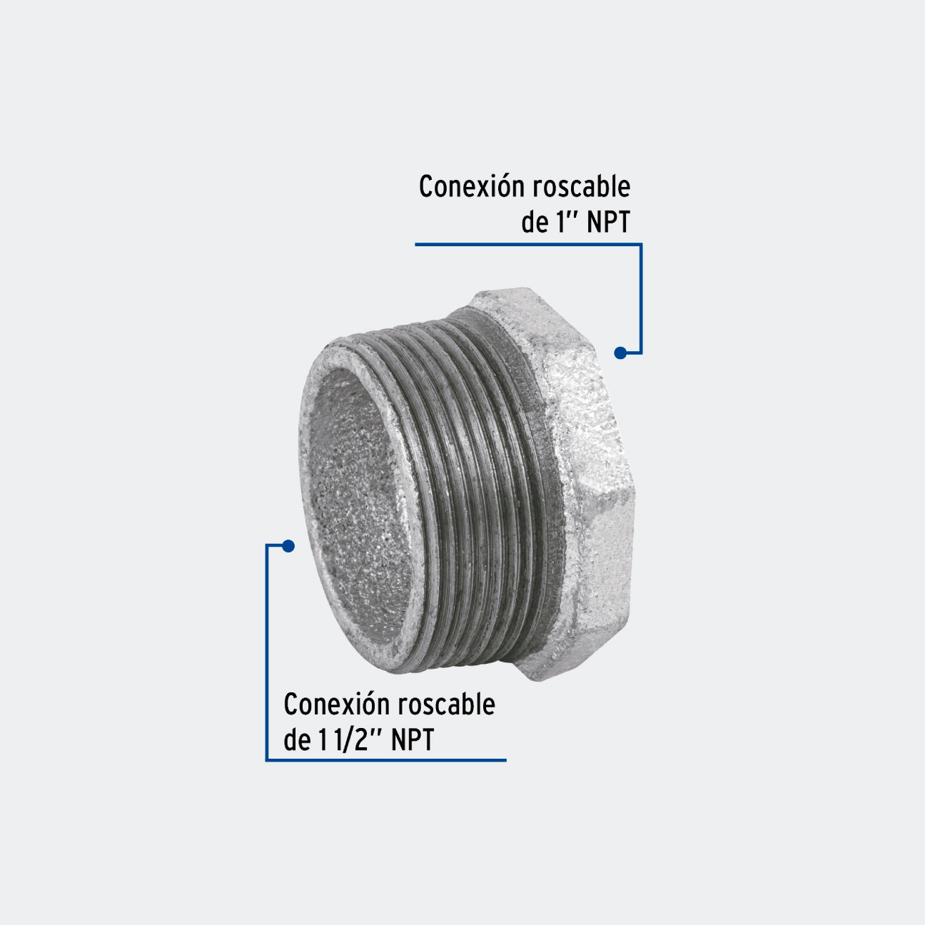 CONEXIONES TRUPER 48779 REDUCCIÓN BUSHING ACERO GALVANIZADO 1-1/2 X 1", FOSET