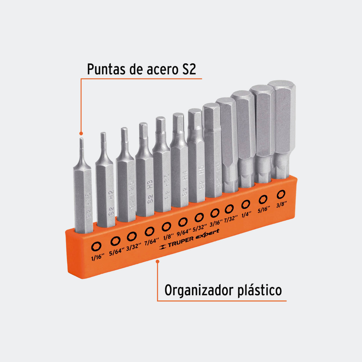 Juego de 12 puntas hexagonales std largo 2 , Expert, Puntas Para  Desarmador, 101710