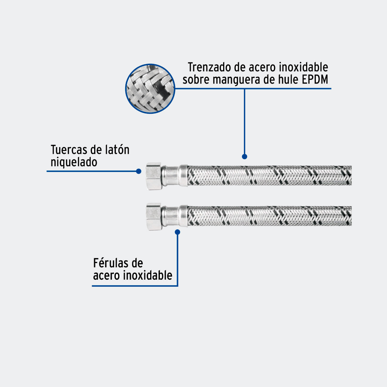 MANGUERAS TRUPER 48967 MANGUERA PARA BOILER, ACERO INOX, 1/2"X1/2", 120 CM, FOSET