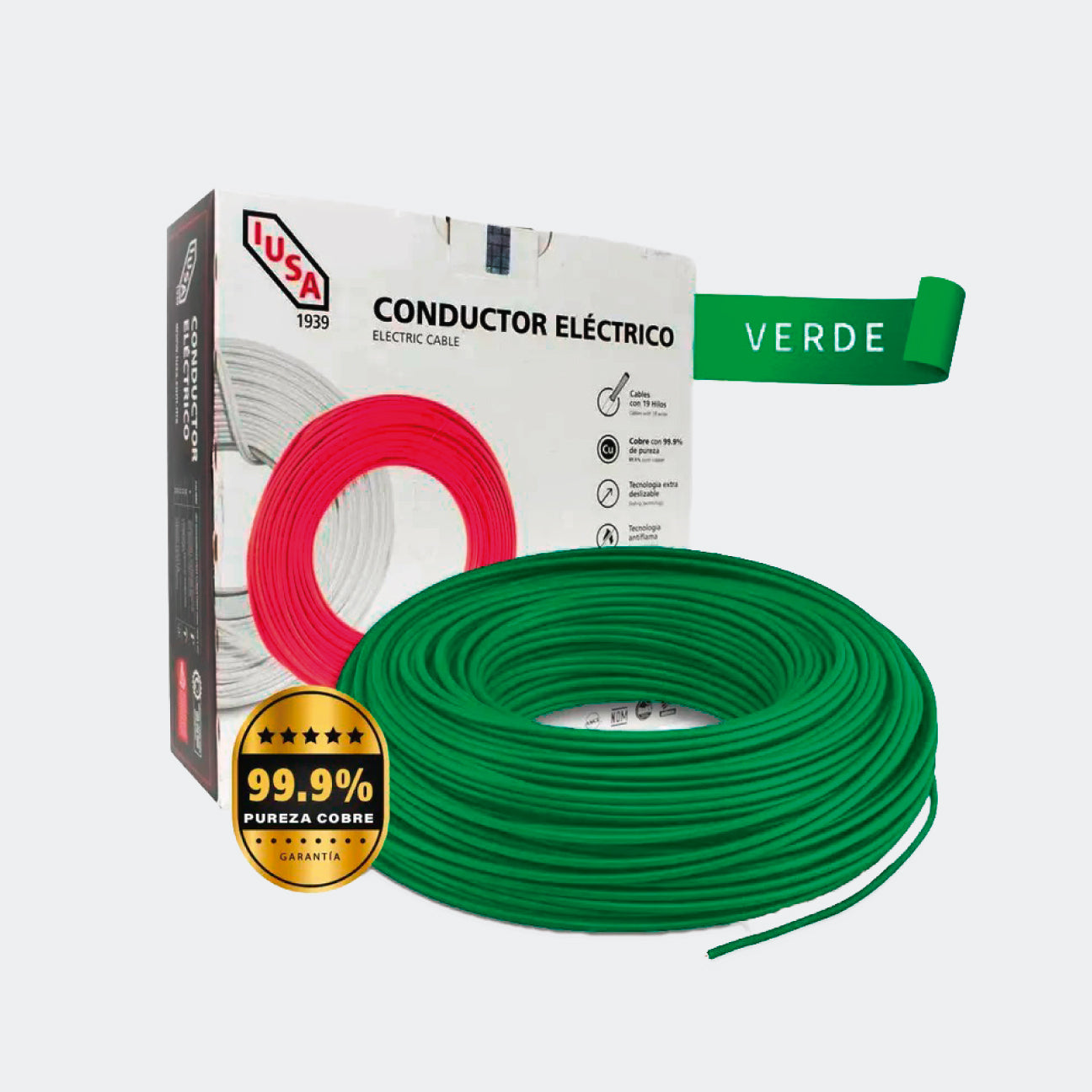 MATERIAL ELÉCTRICO IUSA I-399321 CABLE THHW-LS RoHS #14 VERDE 1M