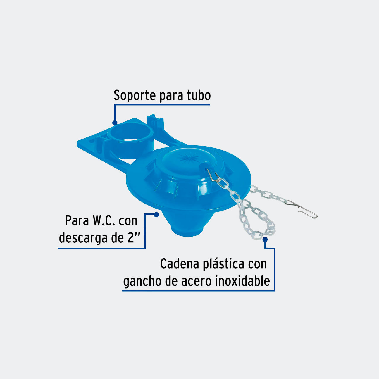 TRUPER 49346 SAPO DE 2" DE PVC PARA WC, AZUL, CON CADENA PLÁSTICA, FOSET