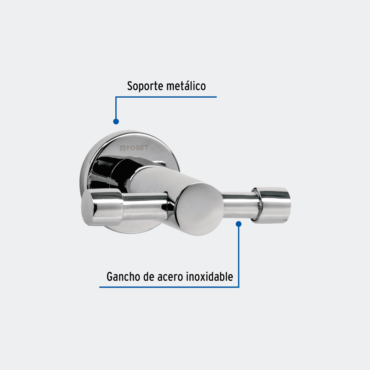 TRUPER Gancho doble metálico cromo para toallas, Foset Element