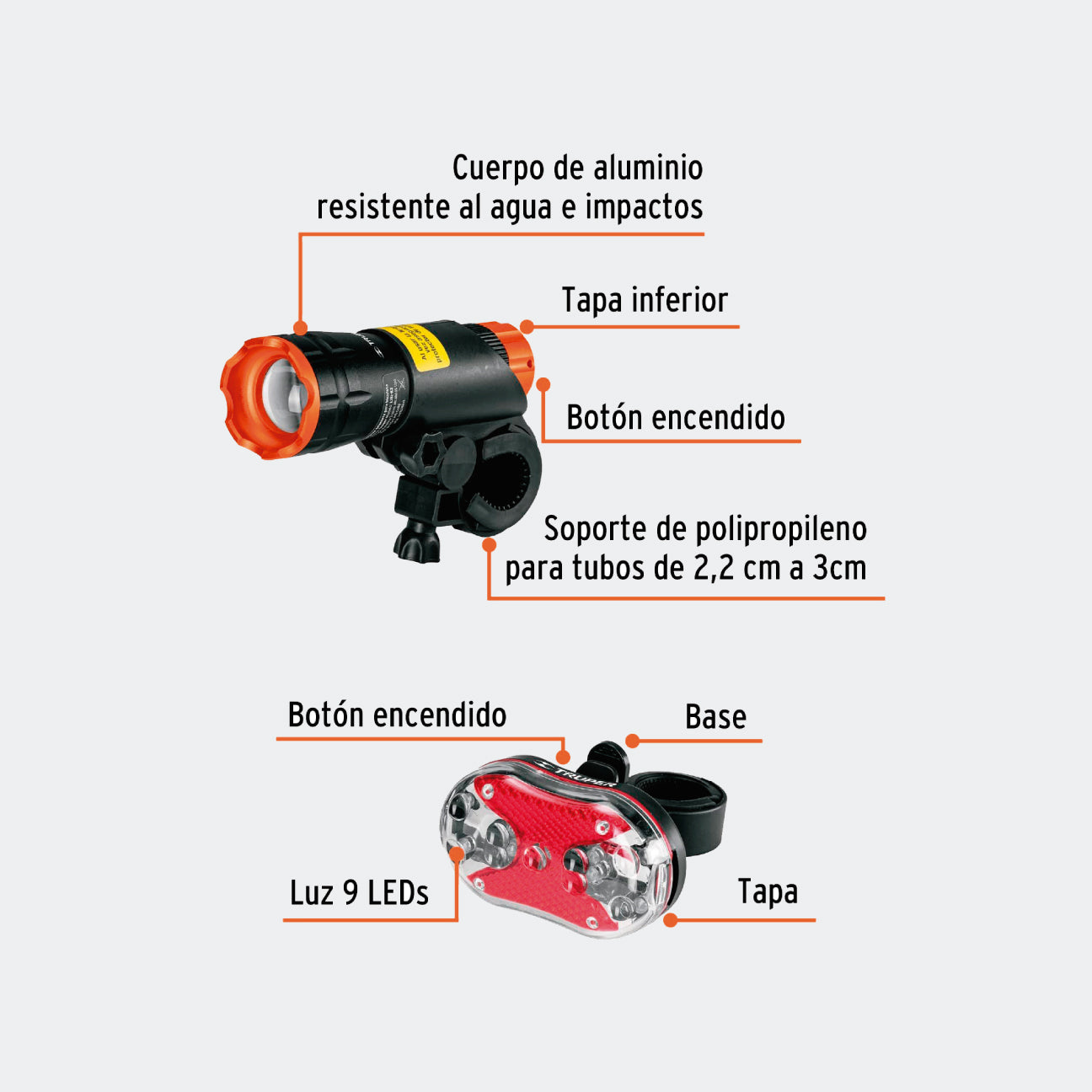 ACCESORIOS TRUPER 16798 JUEGO DE LINTERNA DELANTERA Y TRASERA PARA BICICLETA