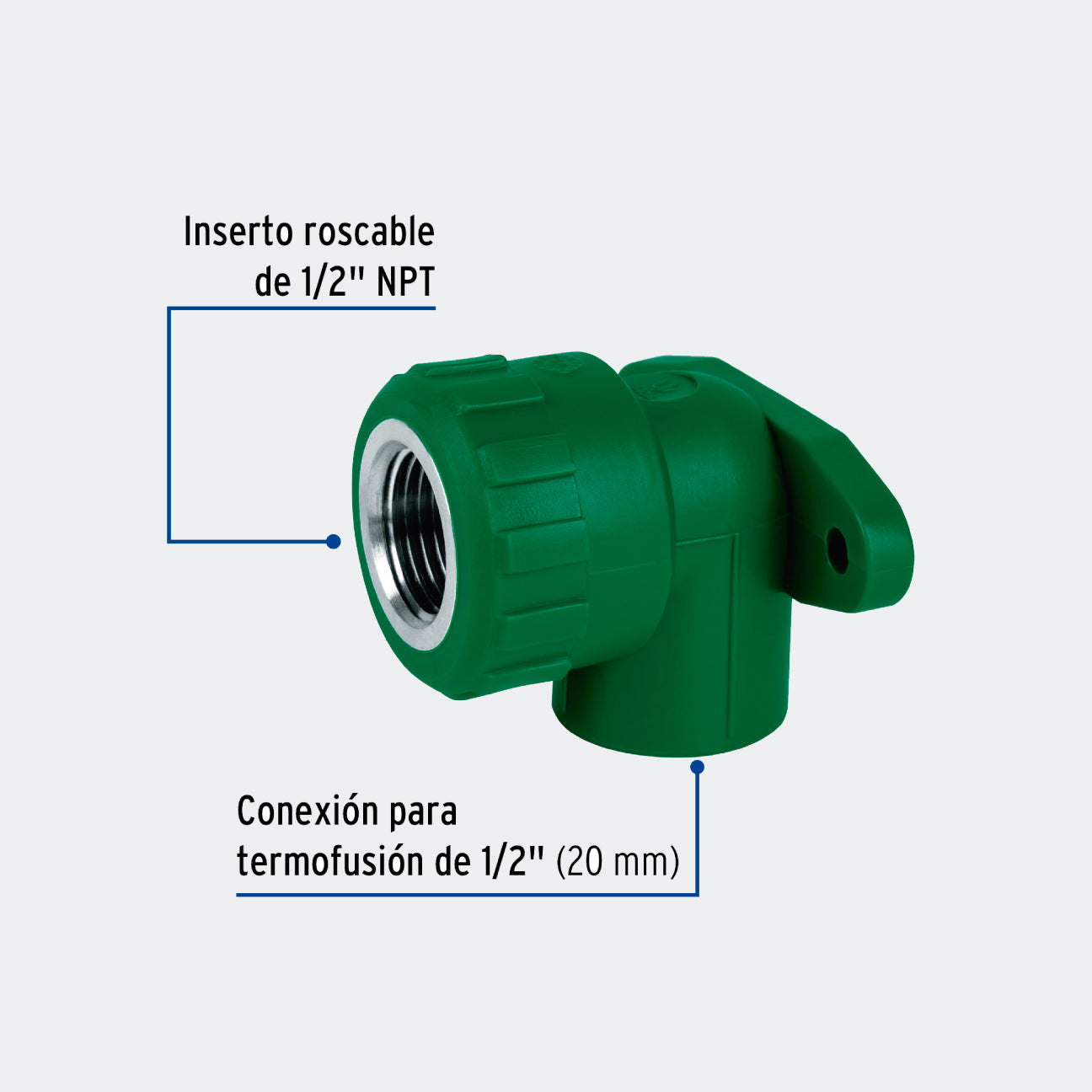 CONEXIONES TRUPER 46036 CODO OREJA 90° PPR DE 1/2" HEMBRA CON INSERTO METÁLICO