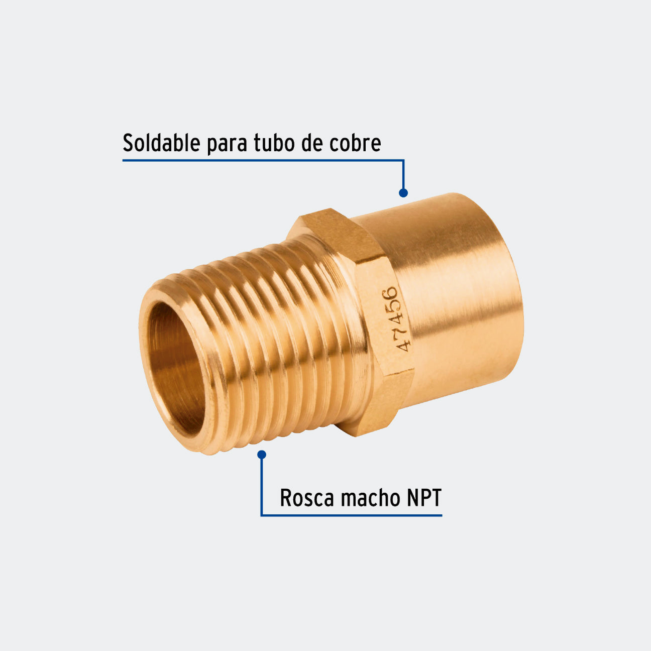 CONEXIONES TRUPER 47456 CONECTOR NPT SOLDABLE DE LATÓN, 1/2" X 3/8", FOSET