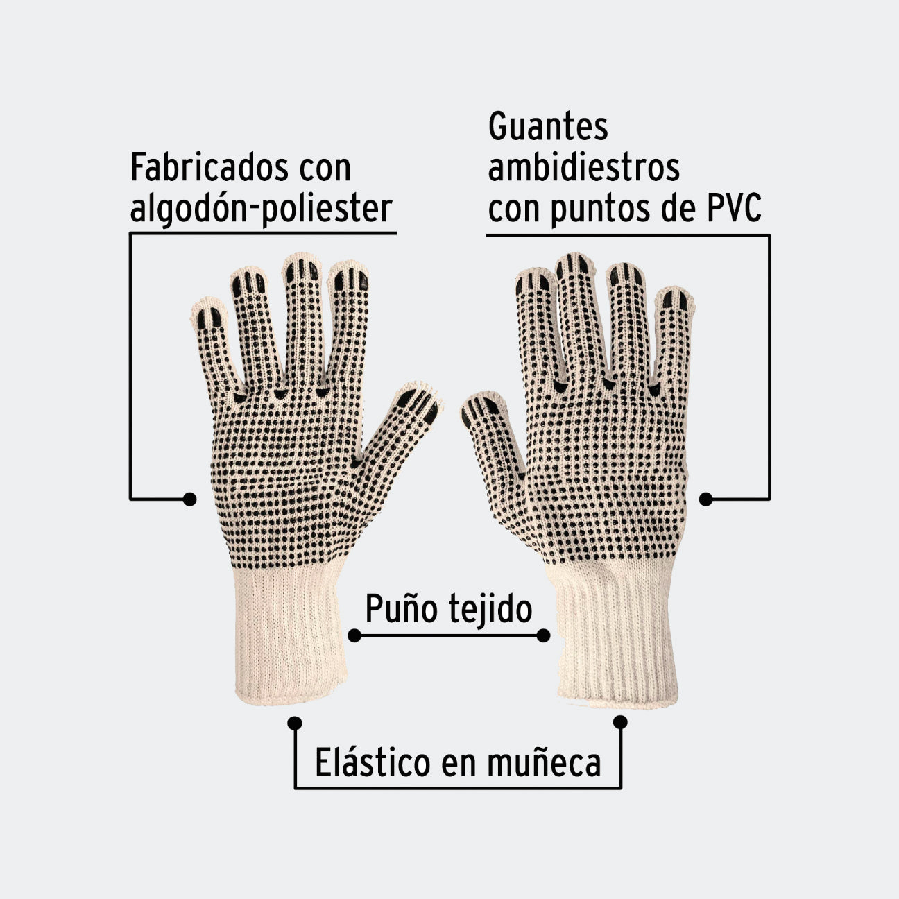 CONSTRUCCIÓN TRUPER 21830 GUANTES DE ALGODÓN CON PUNTOS DE PVC EN PALMA Y DORSO,PRETUL