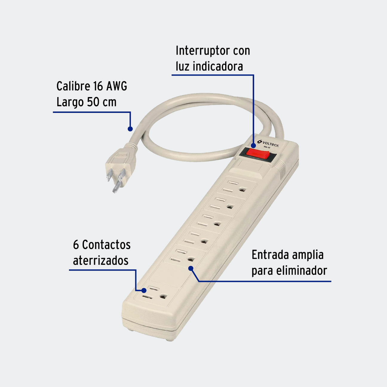 MATERIAL ELECTRICO TRUPER 47182 MULTICONTACTO 16 AWG USO RUDO CON 6 ENTRADAS, VOLTECK